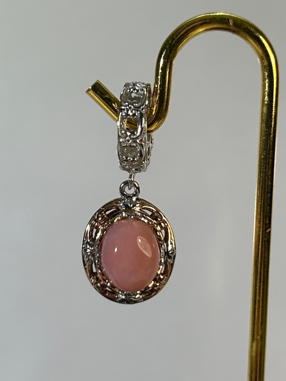 NWOT Gems En Vogue Palladium 18k Accent Genuine Pink Opal Gemstone Charm